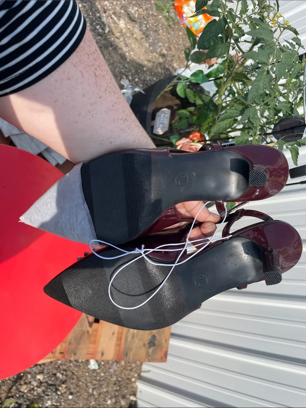 a new day Burgundy Pointed Slingback Flats with Crystal Fringe